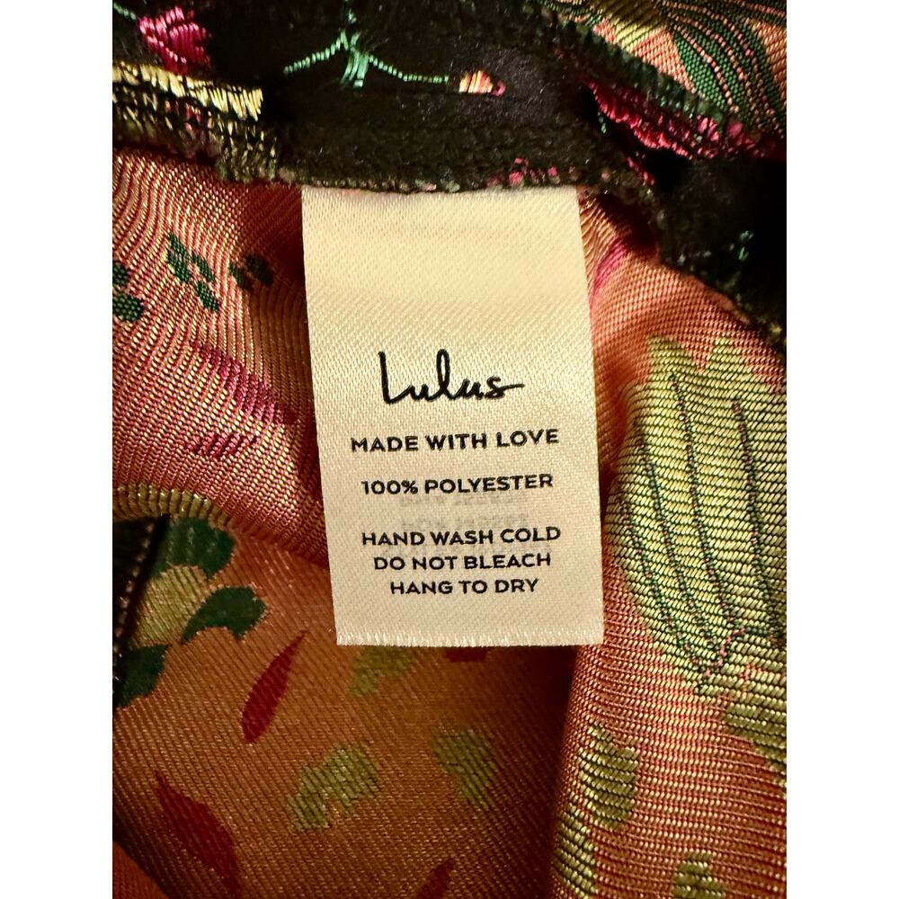 Lulus Make A Move Black Satin Floral Jacquard Midi Dress Size XS Side Slit Party - Picture 8 of 12